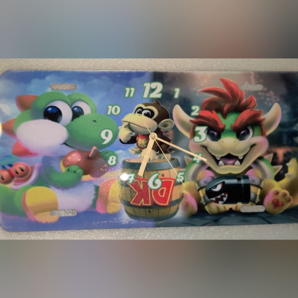 Mario movie characters license plate clock